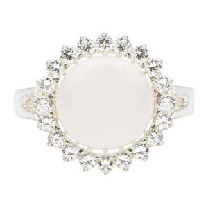 Sterling Silver Cultured Pearl Cubic Zirconia Halo Set Ring, Size 6